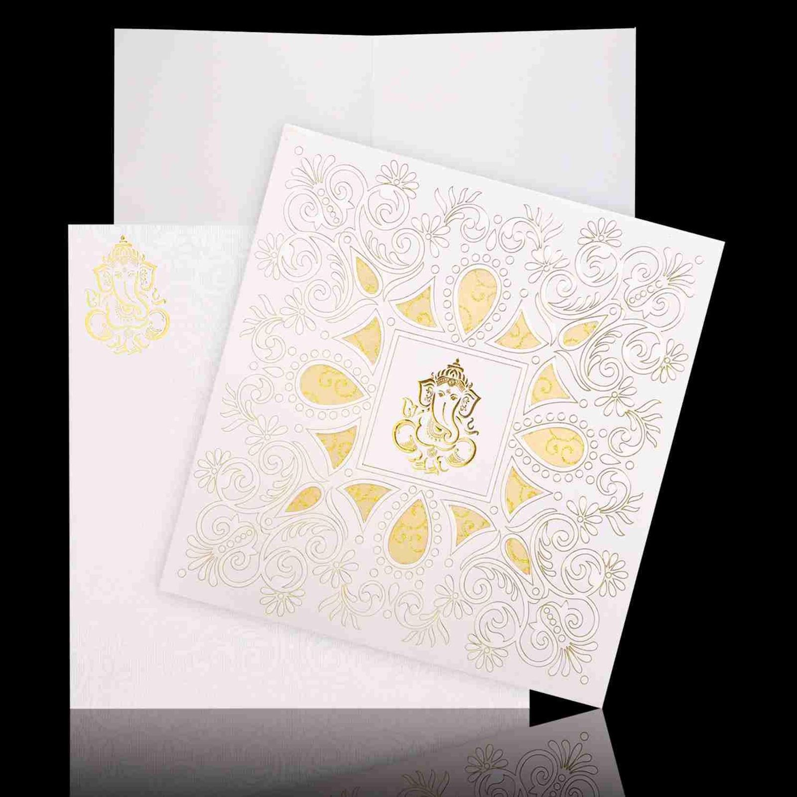 Enchanting White Colour With Ganesha Wedding Card - KNK30581-3